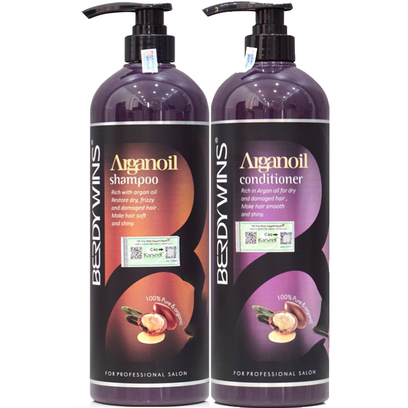 Dầu gội xả Berdywin phục hồi tóc hư tổn argan oil 1000ml