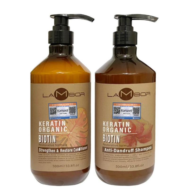 DẦU GỘI XẢ LAMBOR TRỊ GÀU KERATIN ORGANIC ANTI DANDRUFF 500ML