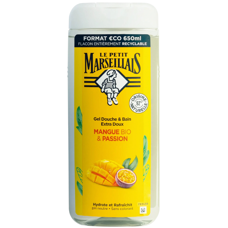 Gel tắm Le Petit Marseillais 92% hữu cơ chiết xuất xoài và chanh dây 650ml
