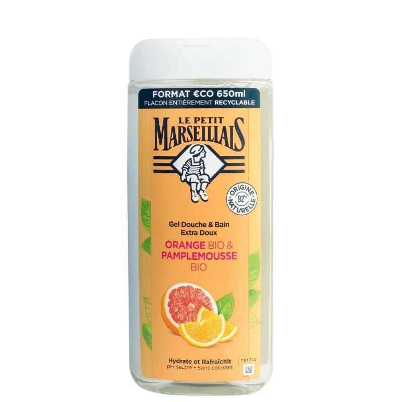 Gel Tắm 92% Hữu Cơ Le Petit Marseillais Chiết Xuất Hương Cam & Bưởi Hồng 650ml
